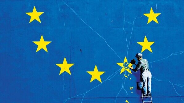 Graffito an einer Mauer in Dover: Der britische Street-Art-Künstler Banksy bringt in seinem (inzwischen übermalten) Bild die Mühen des Brexits auf den Punkt.