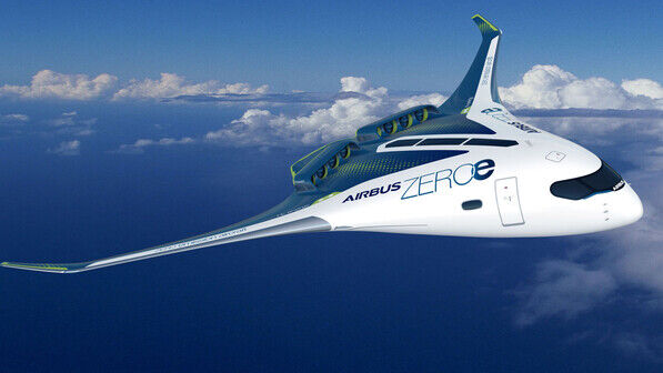 Der Nurflügler: Das „Blended-wing body“-Modell bietet mit seinem breiten Rumpf eine Menge Spielraum für die Speicherung des Wasserstoffs. Die Kapazität liegt bei 200 Passagieren.
