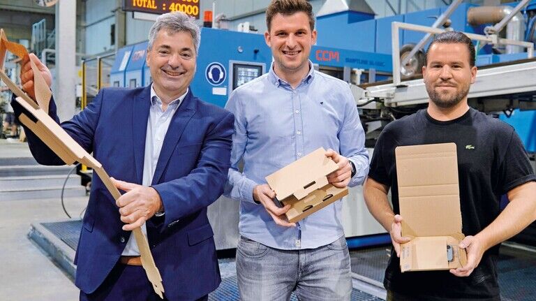 Stolz auf die ausgezeichnete Verpackung: Geschäftsführer Joachim Heckler, Entwicklungschef Maximilian Härtl und Marketing-Manager Patrick Notfulla (von links).