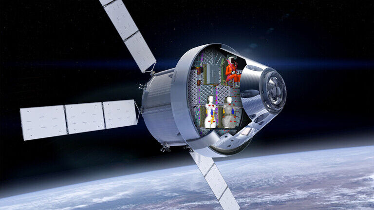 Die Raumkapsel Orion hat bereits mit den Strahlungsmesspuppen Helga und Zohar den Mond umkreist. 