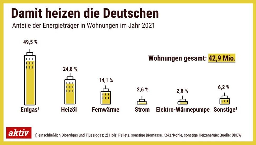 Im Jahr 2021 war in Deutschland Erdgas der meist genutzte Energieträger.